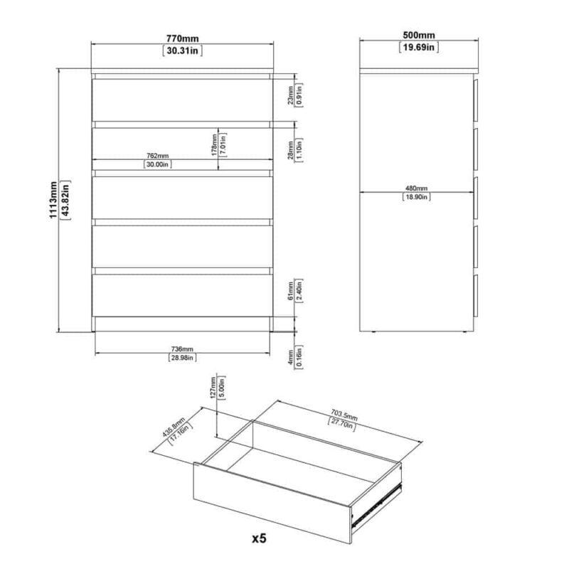 Furniture To Go Naia 5 Drawer Chest Jackson Hickory Oak
