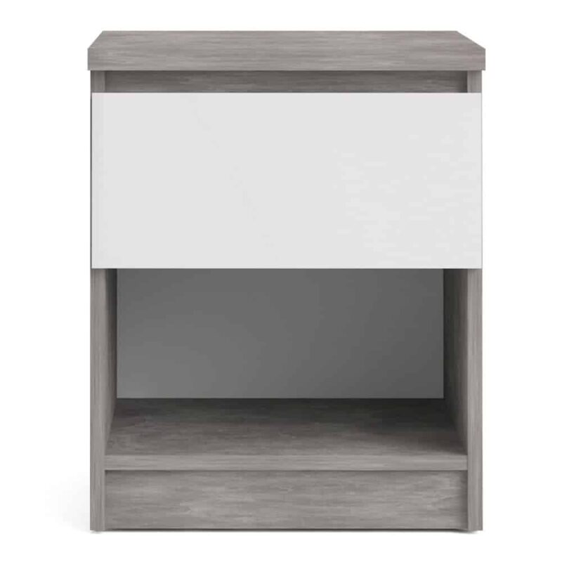 Furniture To Go Naia Bedside 1 Drawer 1 Shelf Concrete White High Gloss