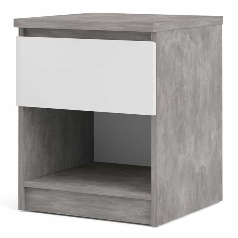 Furniture To Go Naia Bedside 1 Drawer 1 Shelf Concrete White High Gloss