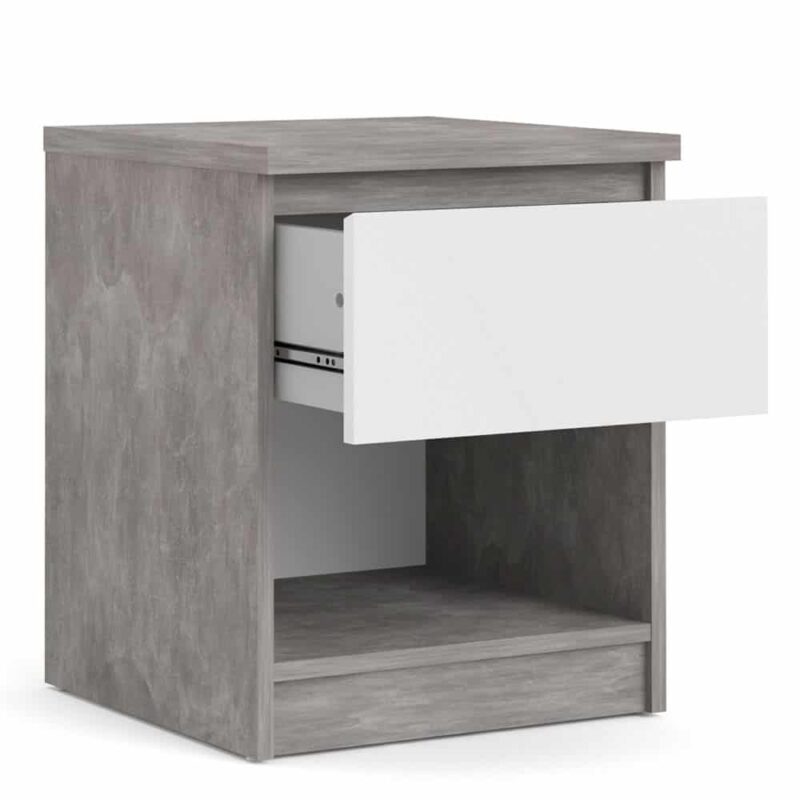 Furniture To Go Naia Bedside 1 Drawer 1 Shelf Concrete White High Gloss
