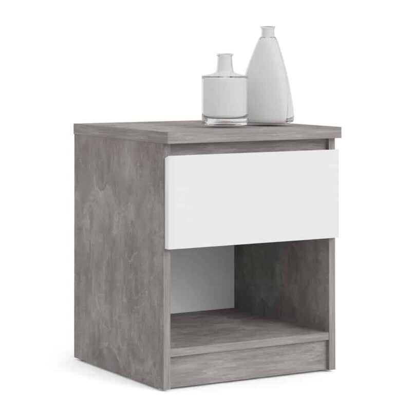 Furniture To Go Naia Bedside 1 Drawer 1 Shelf Concrete White High Gloss