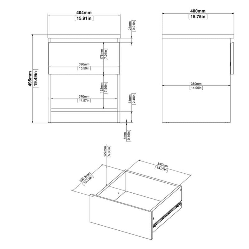 Furniture To Go Naia Bedside 1 Drawer 1 Shelf Matt Black