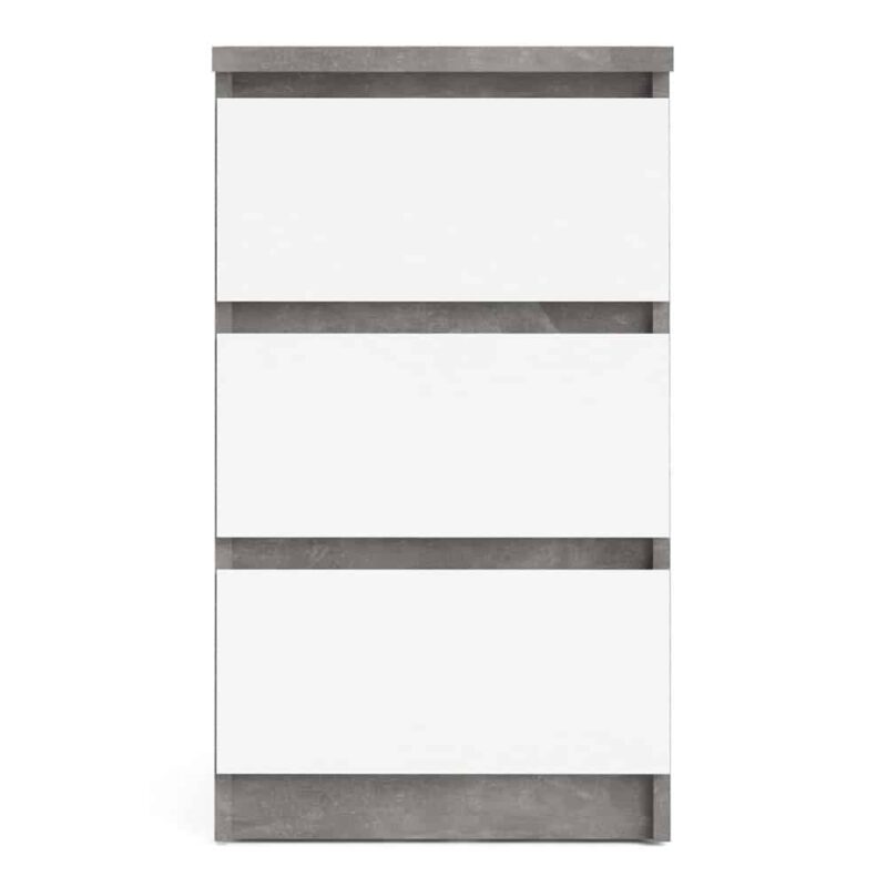 Furniture To Go Naia Bedside 3 Drawers Concrete White High Gloss