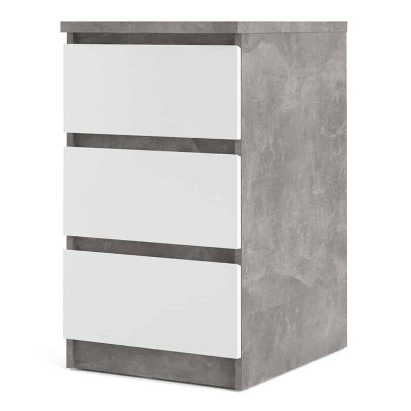 Furniture To Go Naia Bedside 3 Drawers Concrete White High Gloss