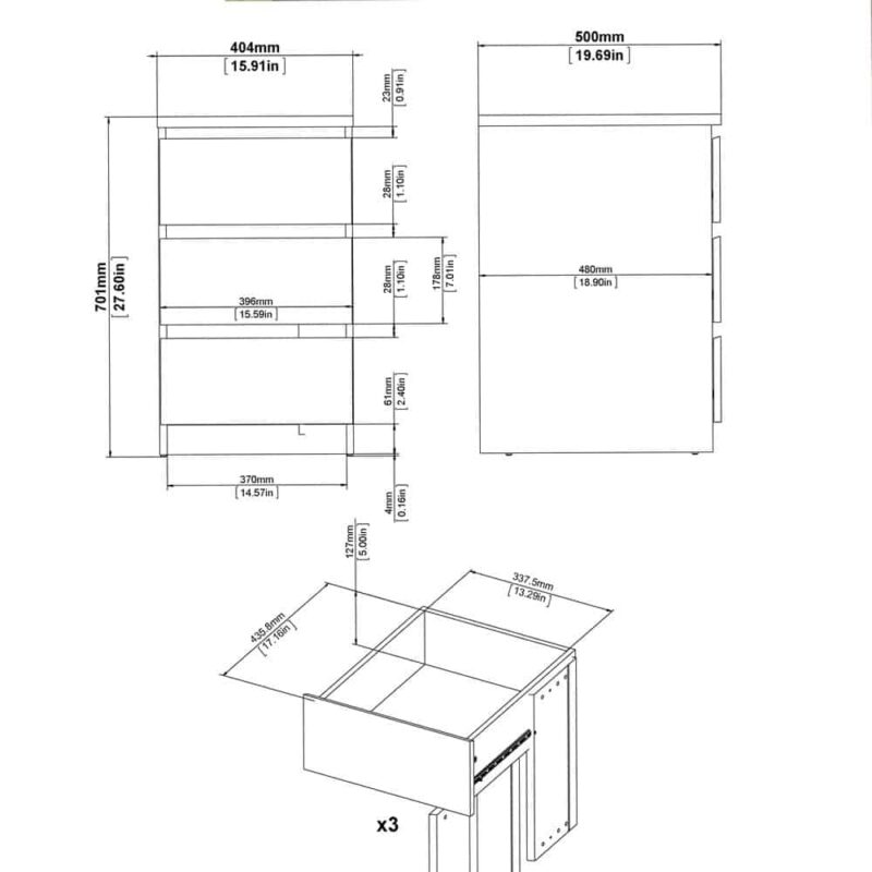 Furniture To Go Naia Bedside 3 Drawers Jackson Hickory Oak