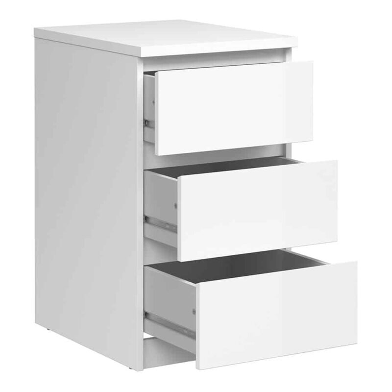 Furniture To Go Naia Bedside 3 Drawers White High Gloss