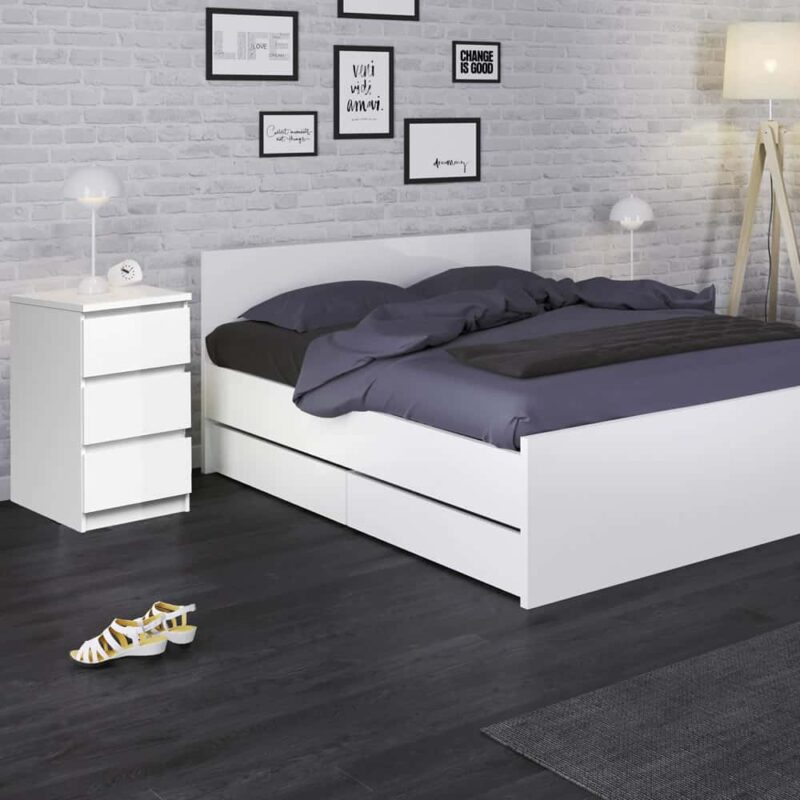 Furniture To Go Naia Bedside 3 Drawers White High Gloss