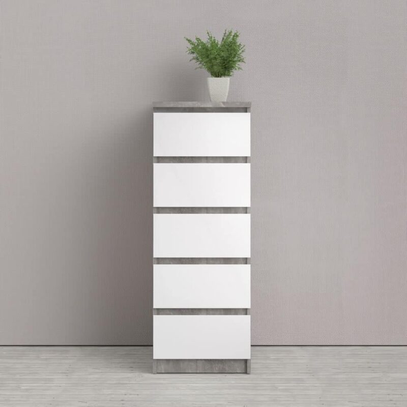 Furniture To Go Naia Narrow 5 Drawer Chest Concrete White High Gloss