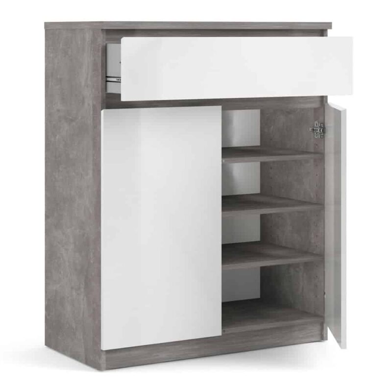 Furniture To Go Naia Sideboard 1 Drawer 2 Doors Concrete White High Gloss