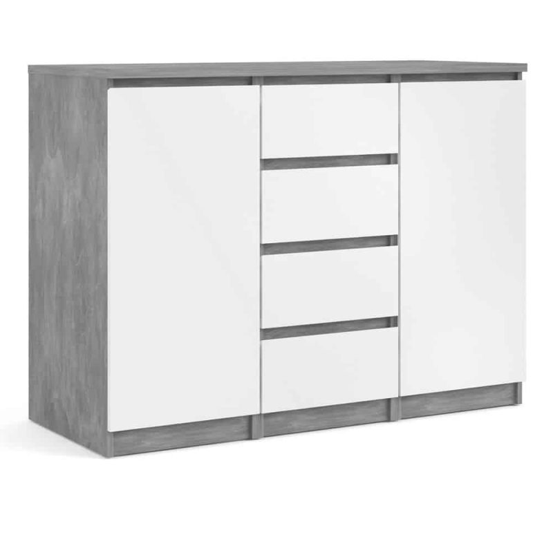 Furniture To Go Naia Sideboard 4 Drawers 2 Doors Concrete White High Gloss