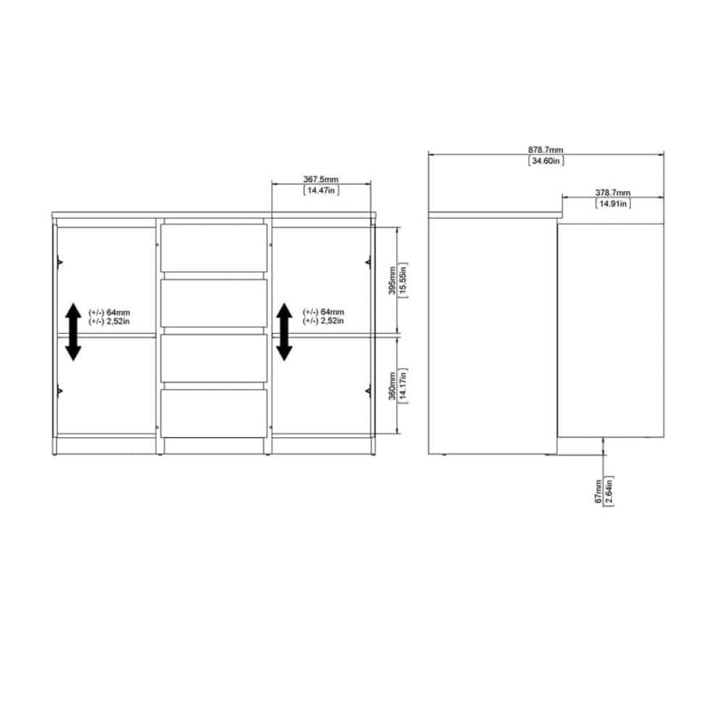 Furniture To Go Naia Sideboard 4 Drawers 2 Doors Jackson Hickory Oak