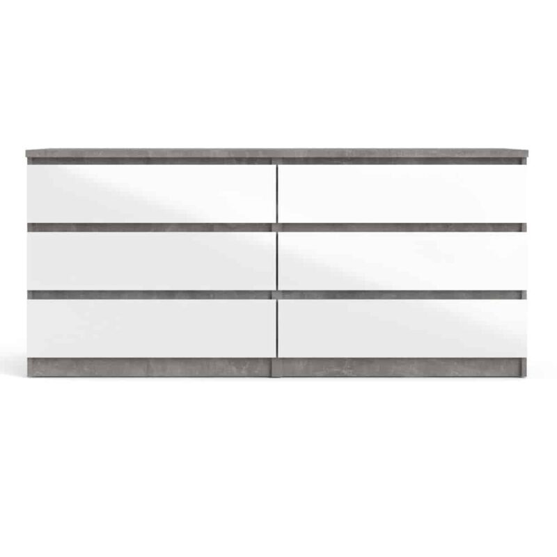 Furniture To Go Naia Wide 6 Drawer Chest Concrete White High Gloss