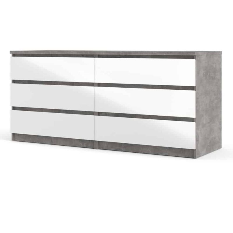 Furniture To Go Naia Wide 6 Drawer Chest Concrete White High Gloss