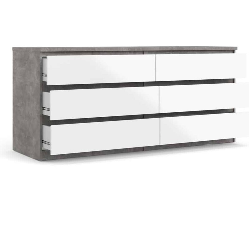 Furniture To Go Naia Wide 6 Drawer Chest Concrete White High Gloss