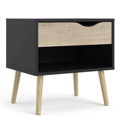 Furniture To Go Oslo Bedside Table 1 Drawer Black Oak