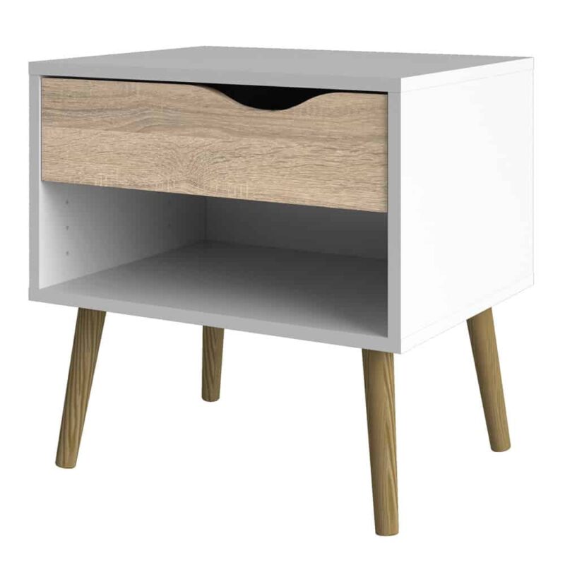 Furniture To Go Oslo Bedside Table 1 Drawer White Oak