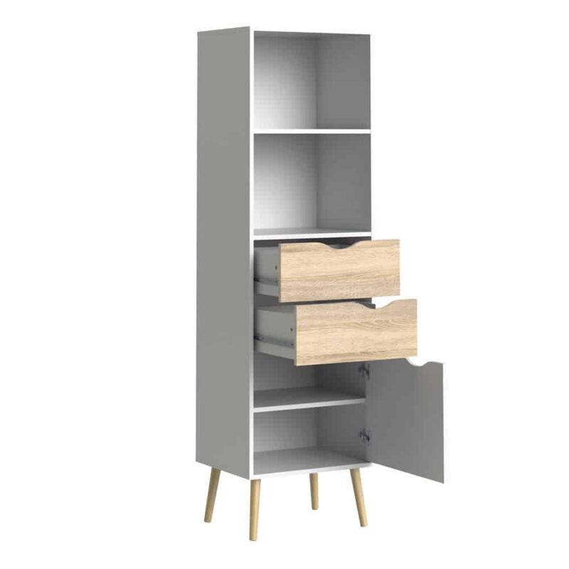 Furniture To Go Oslo Bookcase 2 Drawers 1 Door White Oak