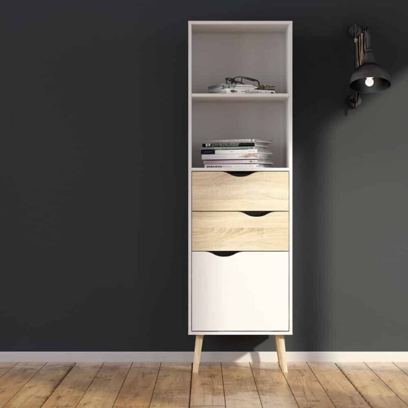 Furniture To Go Oslo Bookcase 2 Drawers 1 Door White Oak