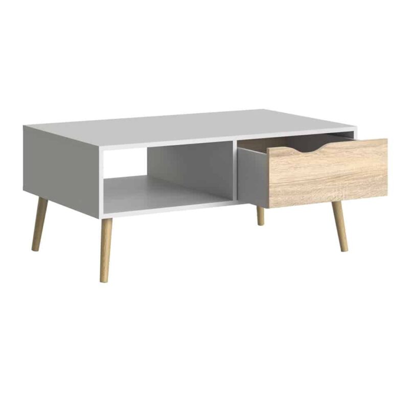 Furniture To Go Oslo Coffee Table 1 Drawer 1 Shelf White Oak