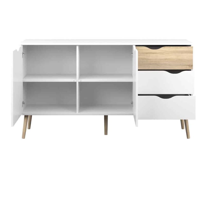 Furniture To Go Oslo Sideboard Large 3 Drawers 2 Doors White Oak