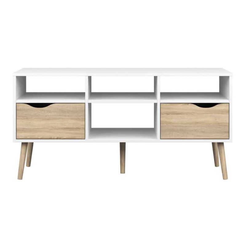 Furniture To Go Oslo TV Unit Wide 2 Drawers 4 Shelves White Oak