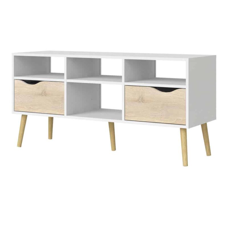 Furniture To Go Oslo TV Unit Wide 2 Drawers 4 Shelves White Oak