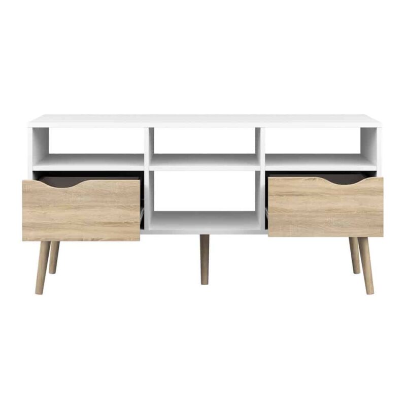Furniture To Go Oslo TV Unit Wide 2 Drawers 4 Shelves White Oak