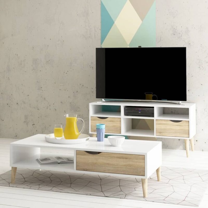 Furniture To Go Oslo TV Unit Wide 2 Drawers 4 Shelves White Oak