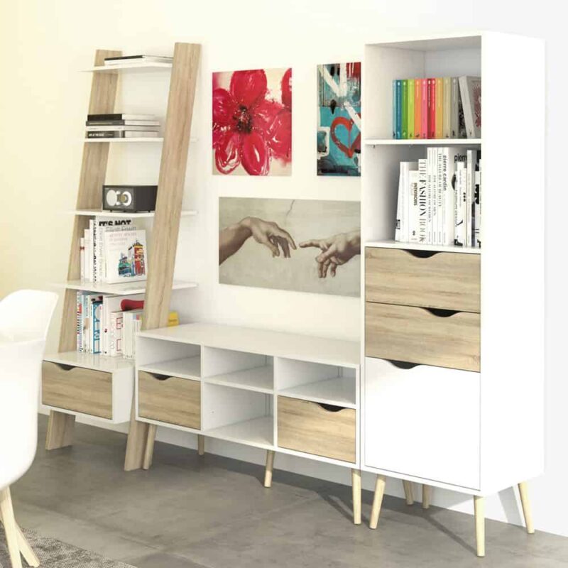 Furniture To Go Oslo TV Unit Wide 2 Drawers 4 Shelves White Oak