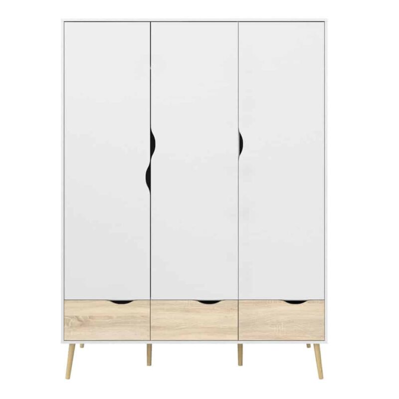 Furniture To Go Oslo Wardrobe 3 Doors 3 Drawers White Oak