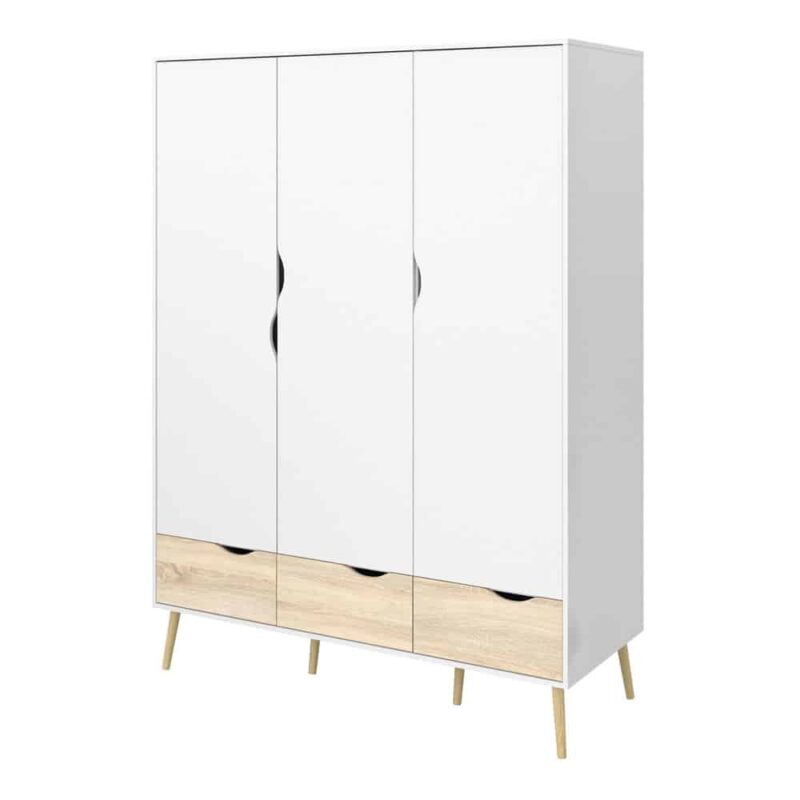 Furniture To Go Oslo Wardrobe 3 Doors 3 Drawers White Oak