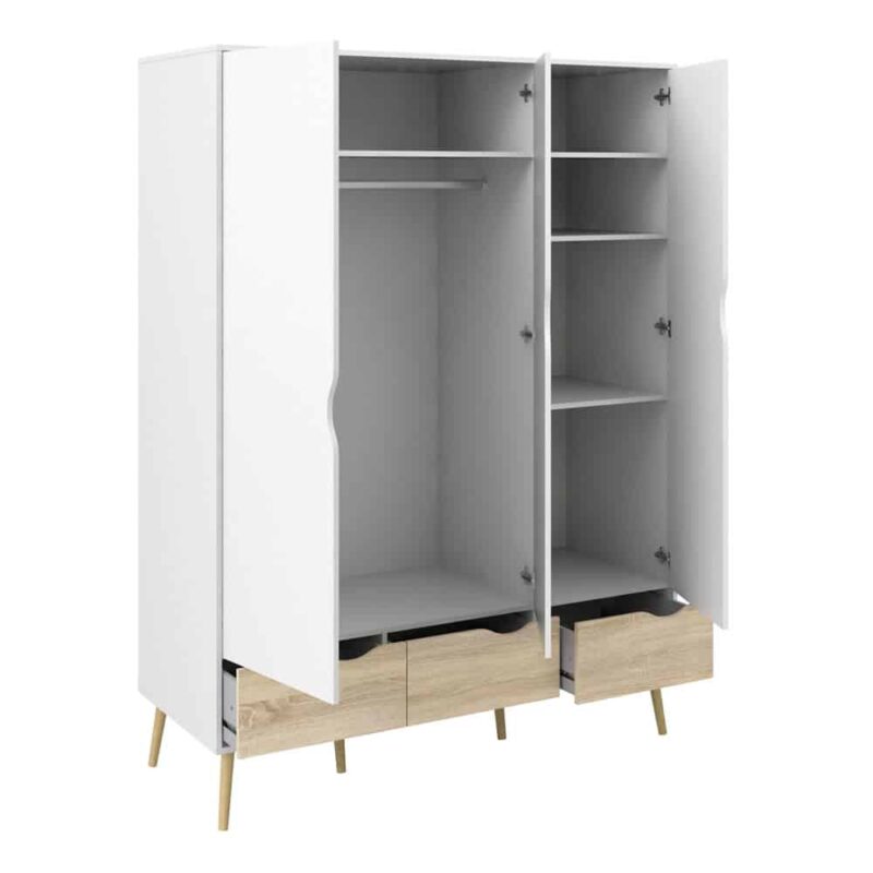 Furniture To Go Oslo Wardrobe 3 Doors 3 Drawers White Oak