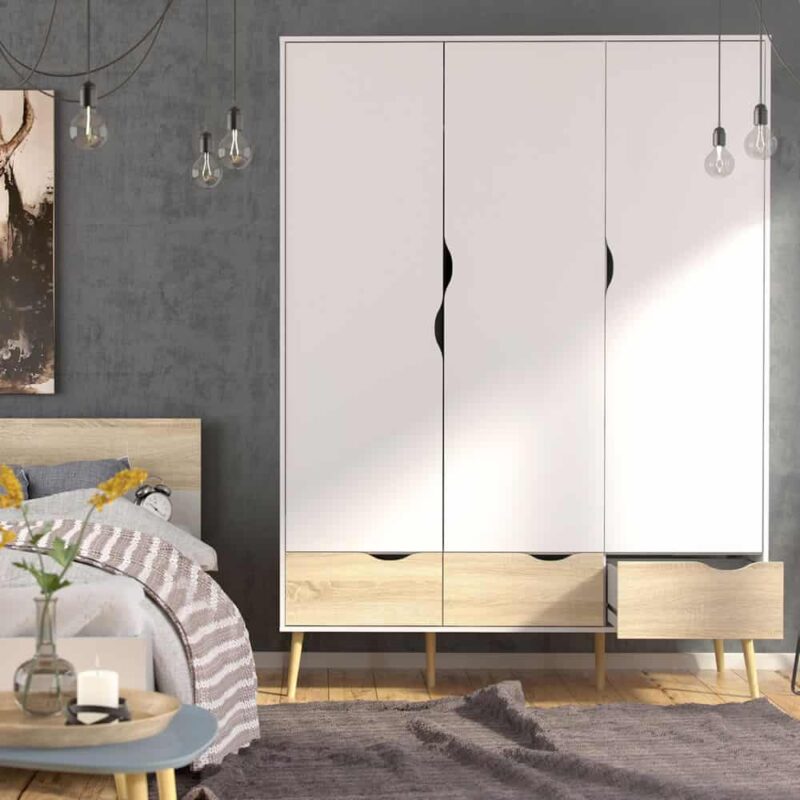 Furniture To Go Oslo Wardrobe 3 Doors 3 Drawers White Oak