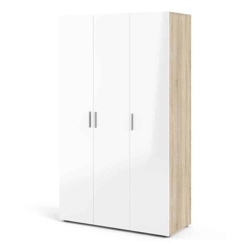 Furniture To Go Pepe 3 Door Wardrobe Oak White High Gloss
