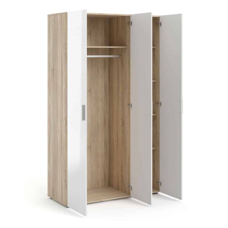 Furniture To Go Pepe 3 Door Wardrobe Oak White High Gloss