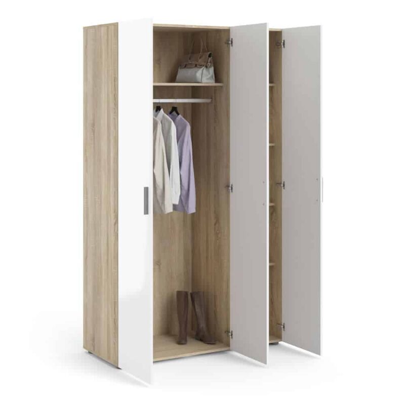 Furniture To Go Pepe 3 Door Wardrobe Oak White High Gloss