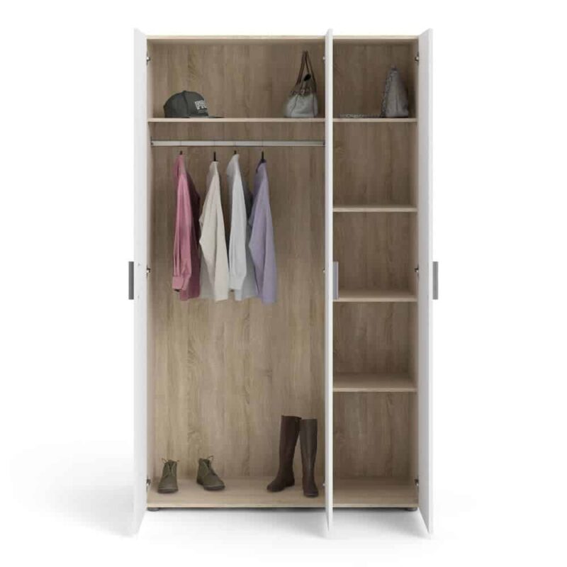 Furniture To Go Pepe 3 Door Wardrobe Oak White High Gloss