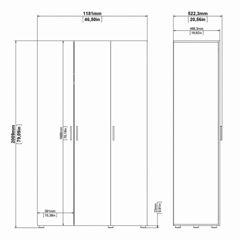 Furniture To Go Pepe 3 Door Wardrobe Oak White High Gloss