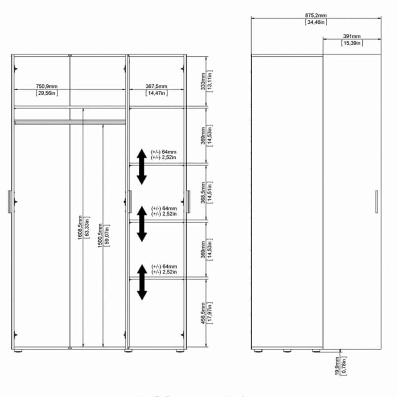 Furniture To Go Pepe 3 Door Wardrobe Oak White High Gloss