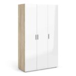 Furniture To Go Pepe 3 Door Wardrobe Oak White High Gloss