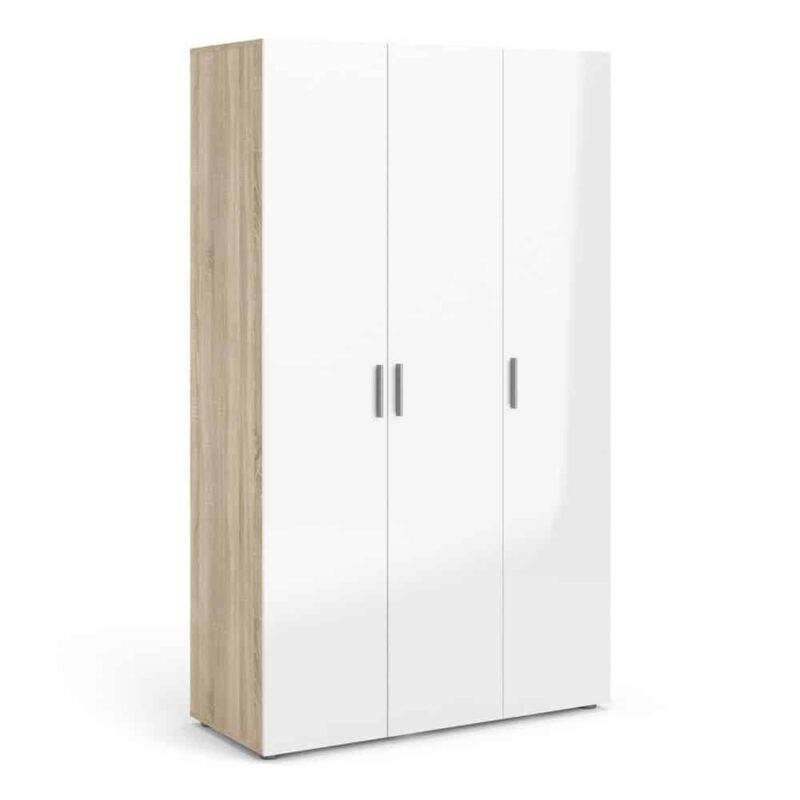 Furniture To Go Pepe 3 Door Wardrobe Oak White High Gloss