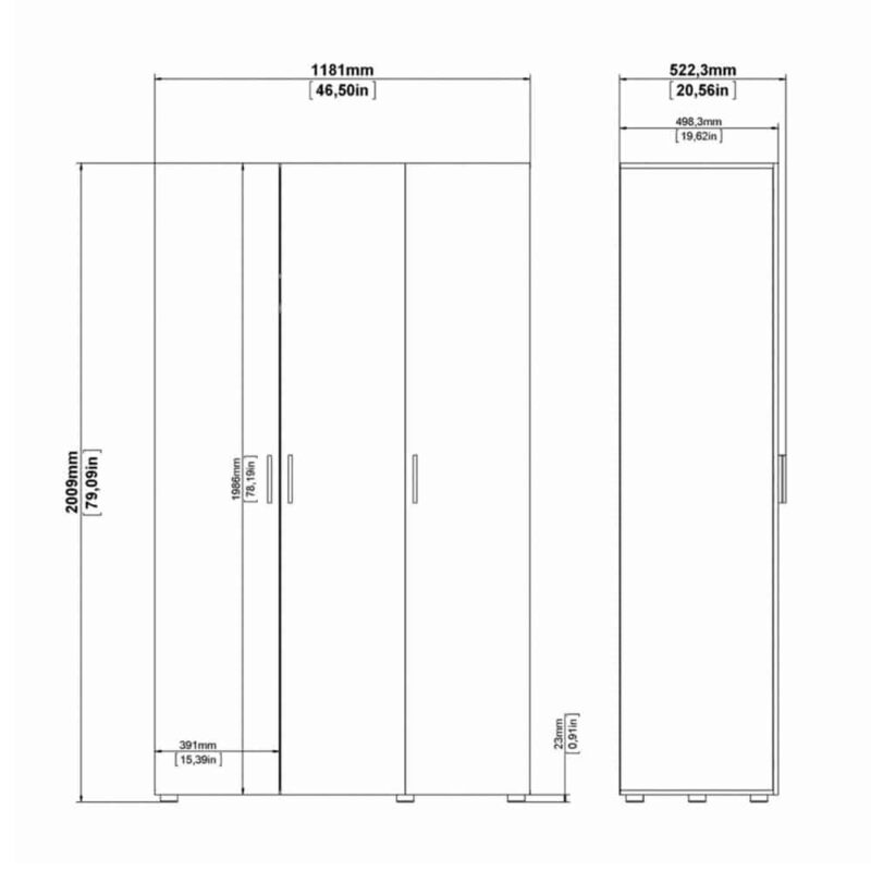 Furniture To Go Pepe 3 Door Wardrobe White