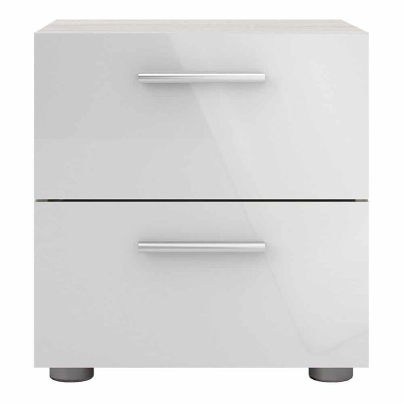 Furniture To Go Pepe Bedside 2 Drawers Oak White High Gloss