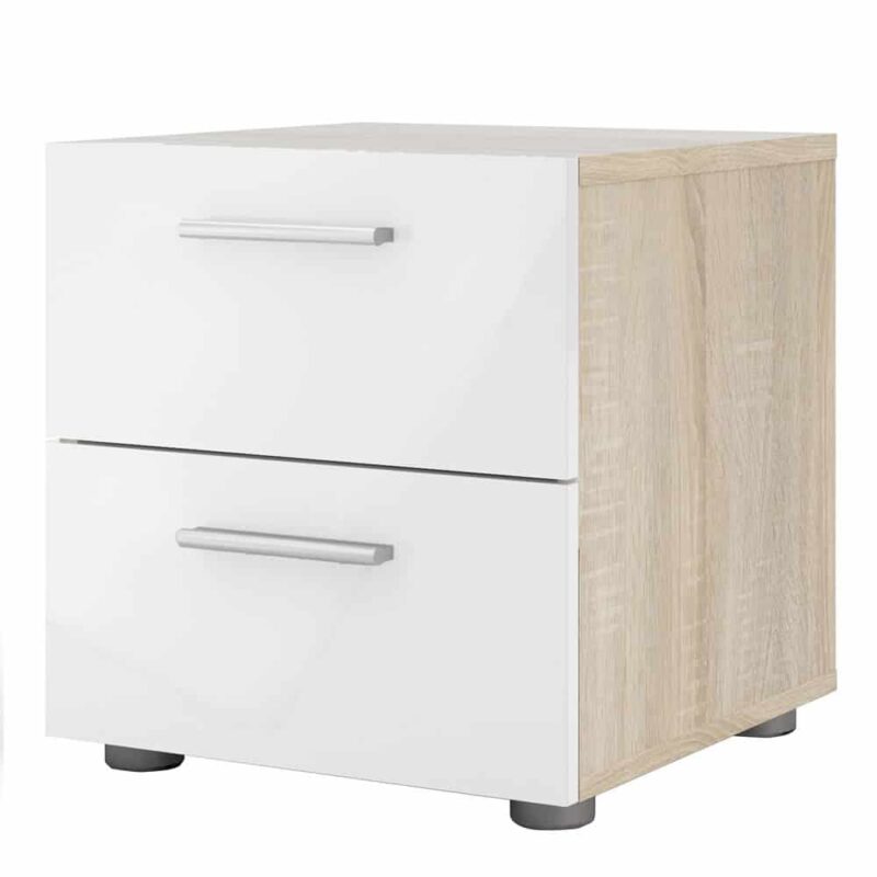 Furniture To Go Pepe Bedside 2 Drawers Oak White High Gloss
