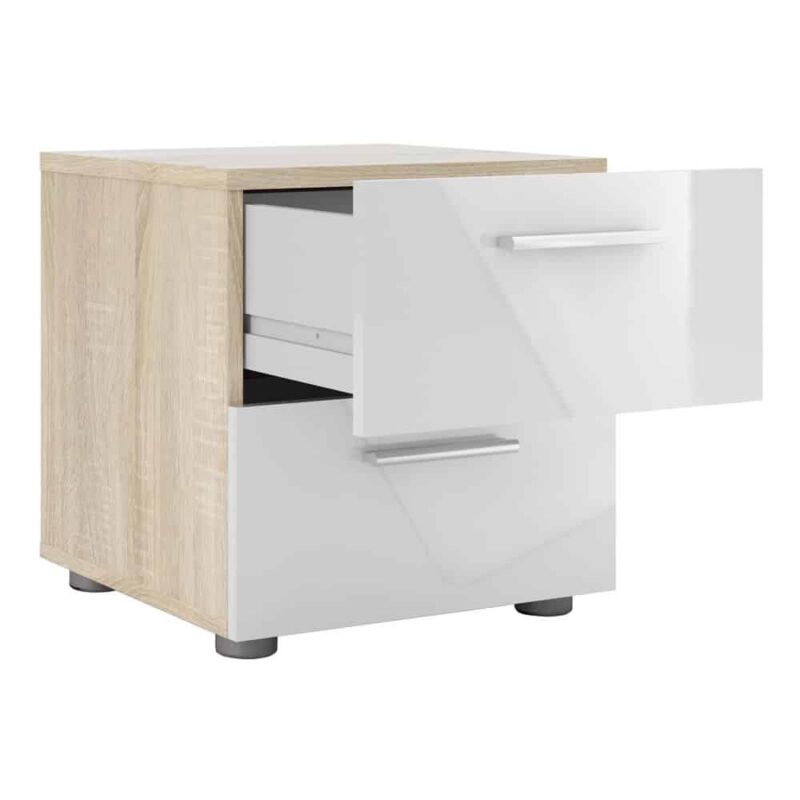 Furniture To Go Pepe Bedside 2 Drawers Oak White High Gloss