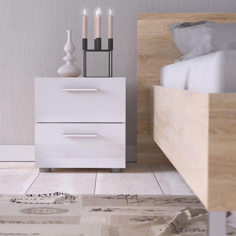 Furniture To Go Pepe Bedside 2 Drawers Oak White High Gloss
