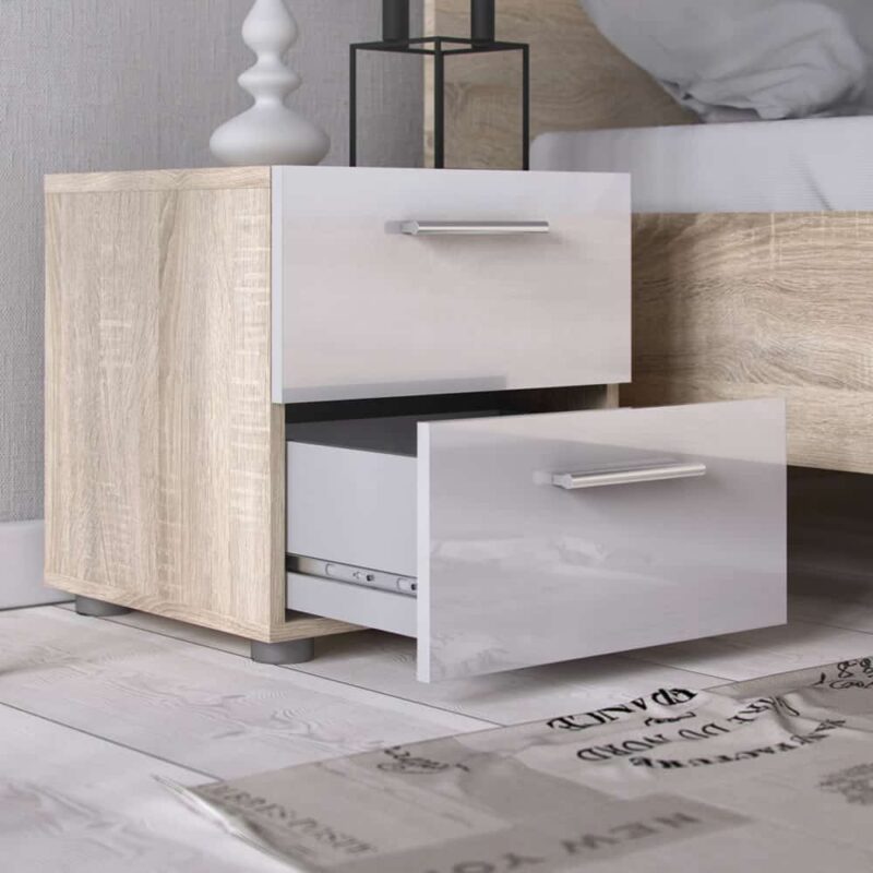 Furniture To Go Pepe Bedside 2 Drawers Oak White High Gloss