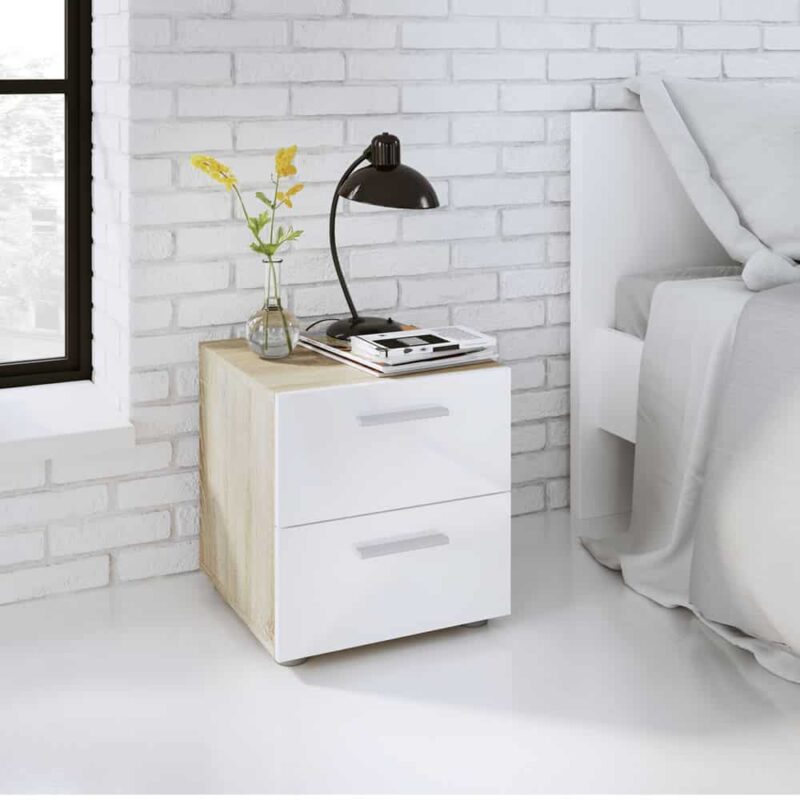 Furniture To Go Pepe Bedside 2 Drawers Oak White High Gloss
