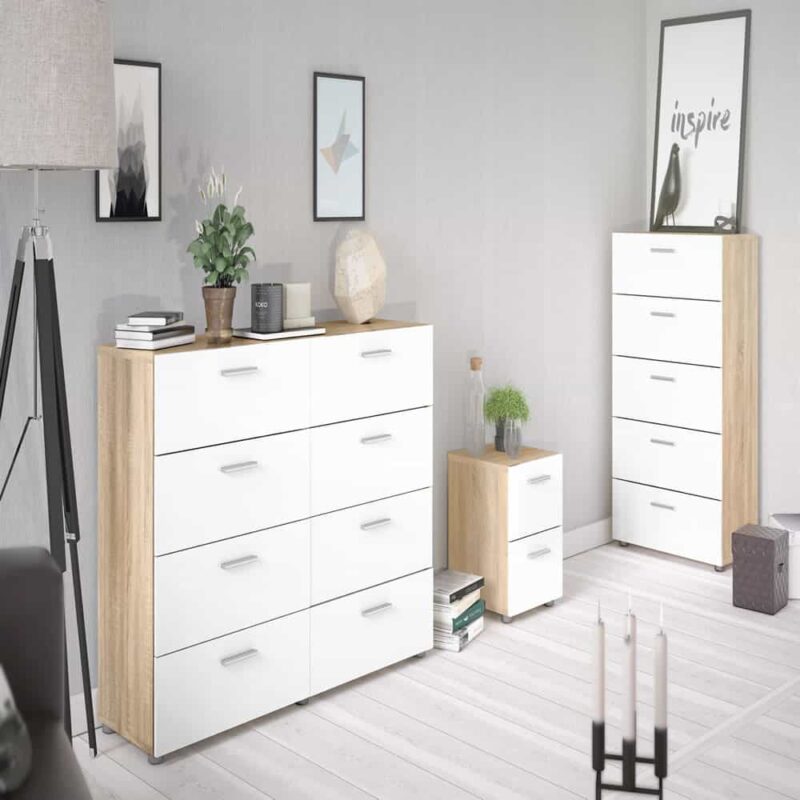 Furniture To Go Pepe Bedside 2 Drawers Oak White High Gloss