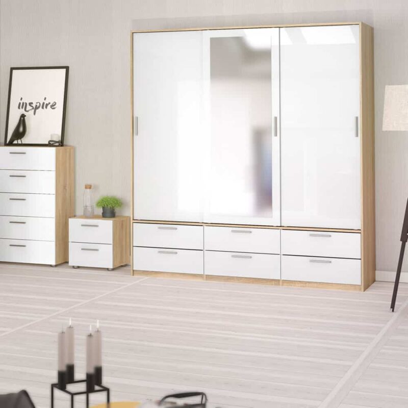 Furniture To Go Pepe Bedside 2 Drawers Oak White High Gloss
